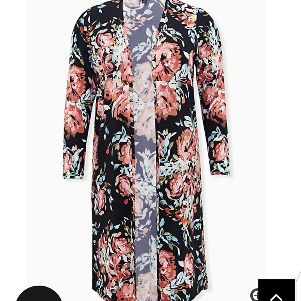 🆕 3X BLACK FLORAL STUDIO KNIT OPEN FRONT LONGLINE CARDIGAN